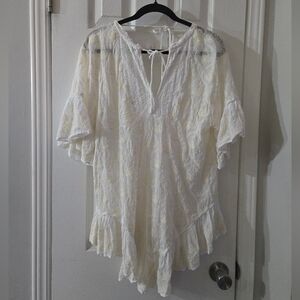 sz S Anthropologie embroidered blouse/mini dress, off white
